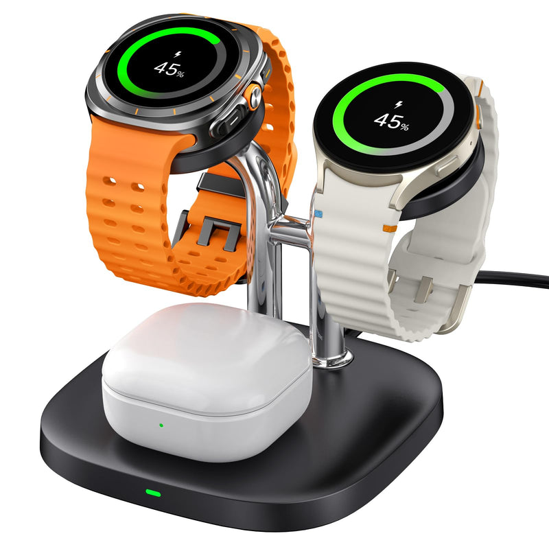 Dual Watch Charger and Portable Charger for Charging Samsung Watch, SwanScout 303S, 1800mAh Wireless Charger for Galaxy Watch 7/Ultra/6/6 Classic/5/5 Pro/4/4 Classic/3/Active 2/Active, for Travel