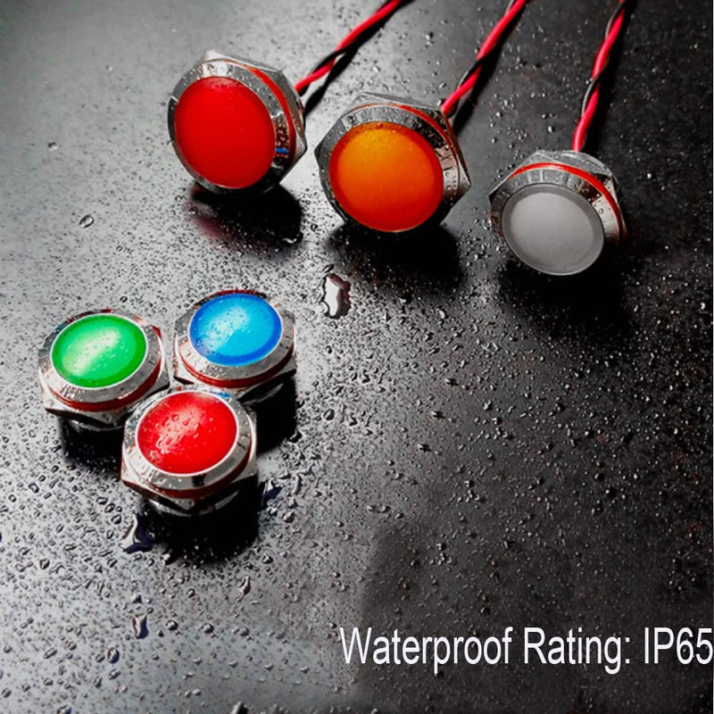 Gebildet 4pcs AC/DC 12-24V 20mA Energy Saving Indicator Metal Indicator Lamp Waterproof Signal Lamp Hole Size 22 mm Red LED (Spherical Surface Head) Red (Ac/Dc 12-24v)