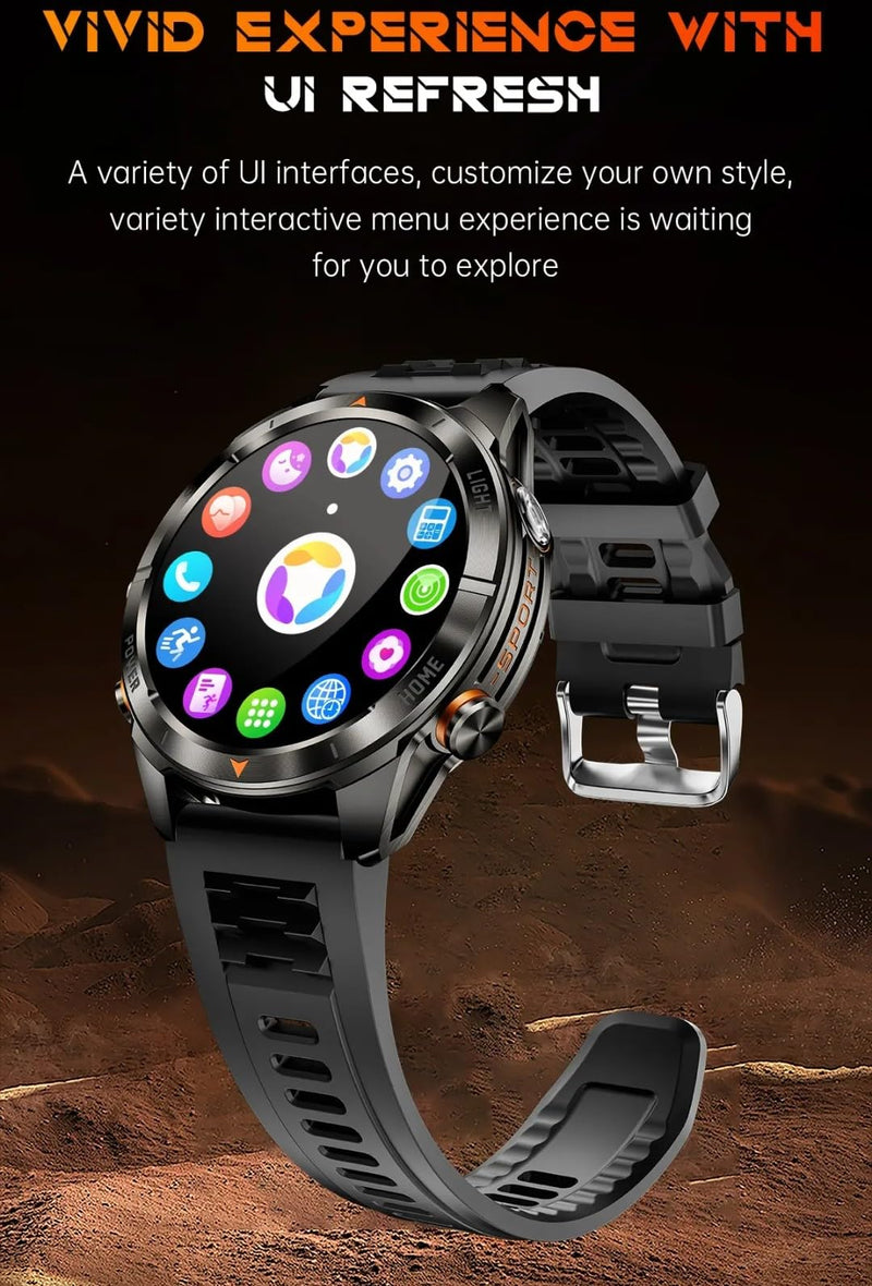 2025 Military Smart Watch for Men,1.46" HD Display,100+ Sport Modes,Heart Rate/Blood Oxygen,Flashlight,30M Waterproof Outdoor Fitness Tracker Watch with Bluetooth Call & Voice Assistant (Black) Black