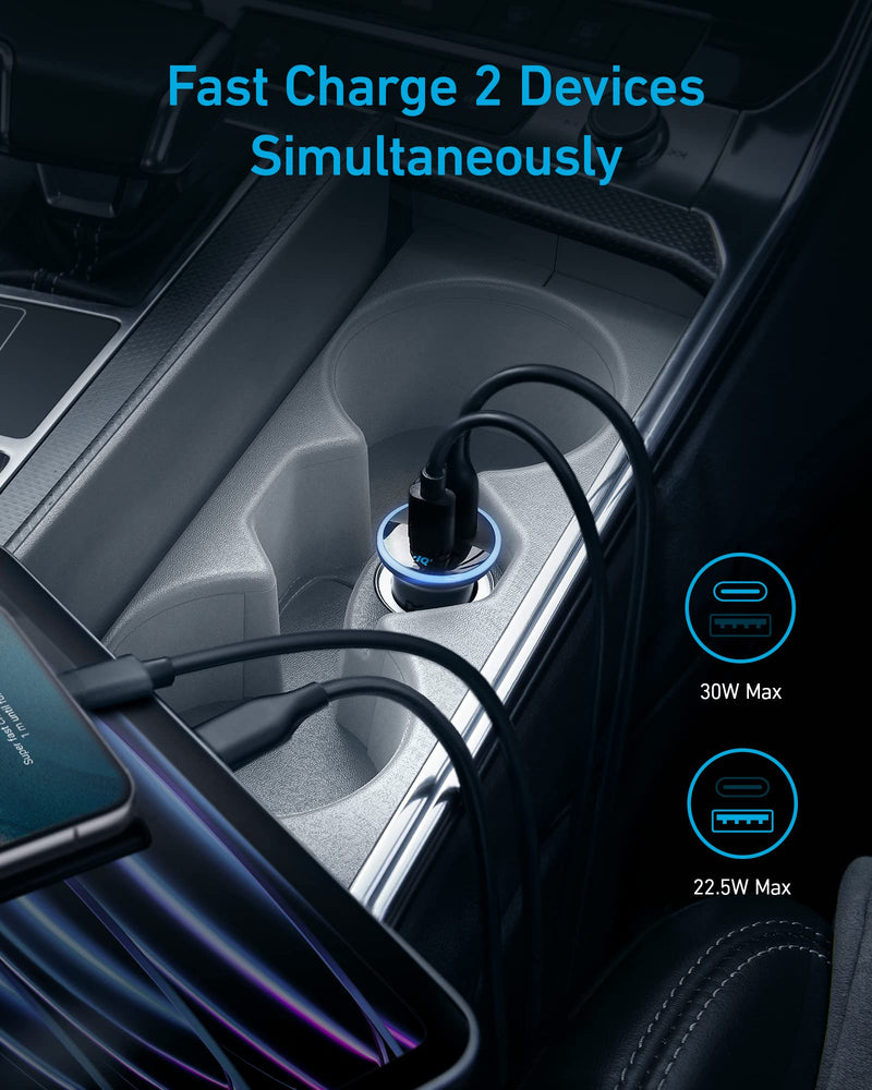 Anker (52.5W) 323 Compact Car Phone Charger and 323 (USB,Type C) 2 Port Compact Charger with Foldable Plug