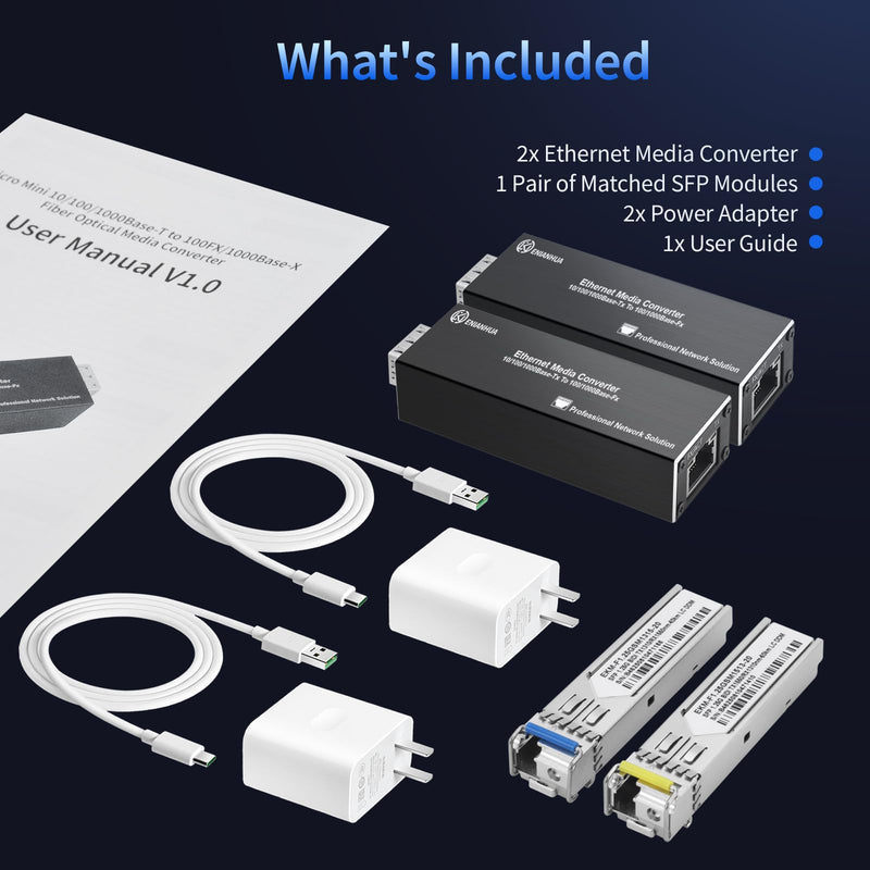 A Pair of 1.25G BiDi Fiber to Ethernet Media Converter, PoE Powerd | 2PCS BiDi SFP LC Transceiver Modules Included, SFP to RJ45, Single Mode Fiber, Plug & Play, Up to 40km for CCTV and Network