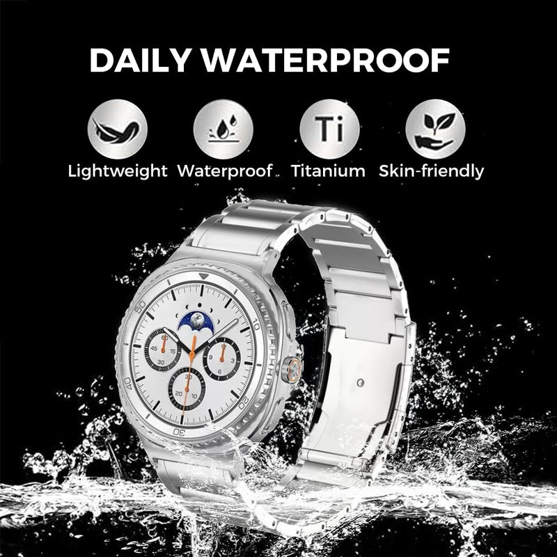 Titanium Metal Watch Band Compatible with Samsung Galaxy Watch 9 8 40mm 44mm/8 Classic 46mm, Titanium Replacement Strap with Double Secure Buckle for Galaxy Watch 9 8 Men silver