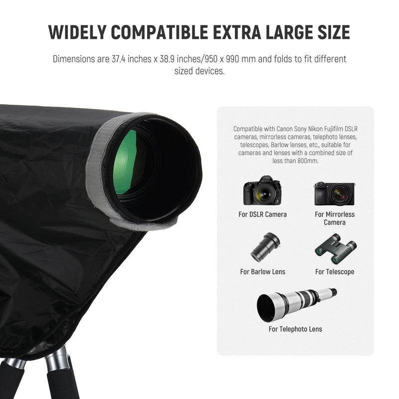 NEEWER 2 in 1 Camera Rain Cover & Reflector, XL Large Durable Nylon Waterproof Raincoat for Canon Sony Nikon Fujifilm DSLR Mirrorless Camera & Lens up to 800mm, with Viewing Window/Bag, PB017