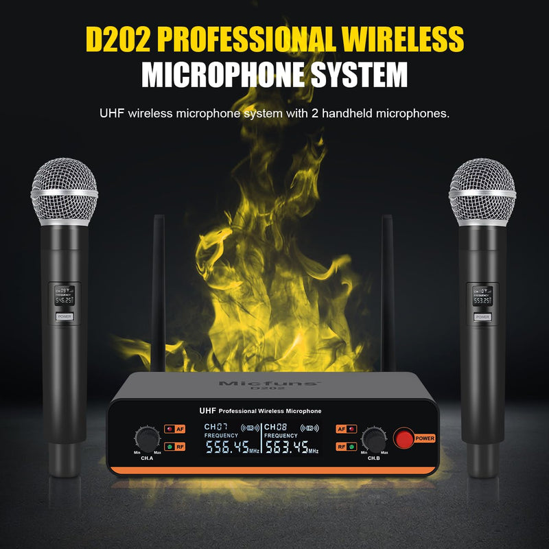 D20 Professional Wireless 2 Handheld VHF 230-250 MHZ Microphone System 100m distand for Karaoke,Party, Speech (D20-2) D20-4