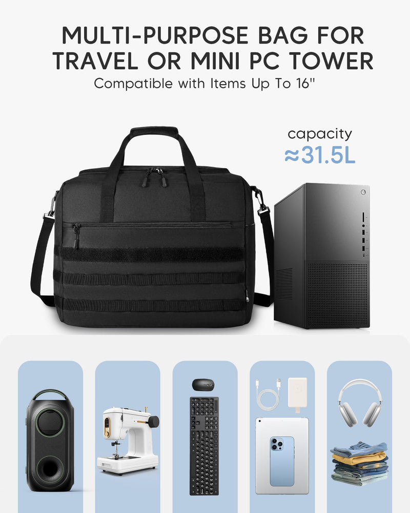 Micro Computer Desktop Tower Carrying Case Compatible with Mini-ITX,18x14x8 Travel Storage Bag for PC's Box Moving, Keyboard, Mouse and Accessories,Black Black Medium