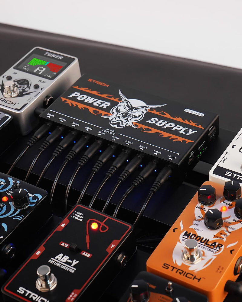 STRICH SPS-40B Pedal Power Supply with Built-in 10000mAh 10 Outputs DC 9V (2x300mA, 8x100mA) Jacks for Guitar Bass Pedals, Rechargeable Battery Guitar Effect Pedal Power, 5V/1A USB Port, Noiselessly
