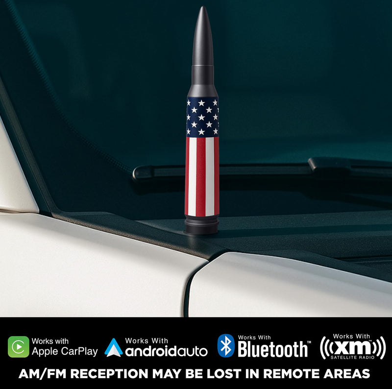 [AUSTRALIA] - EcoAuto Bullet Antenna Replacement for Dodge Ram & Ford F150 F250 F350 Super Duty Ford Raptor Bronco Trucks - Anti-Theft Design - Radio Antenna for Truck 1990 - Current (American Flag) American Flag 