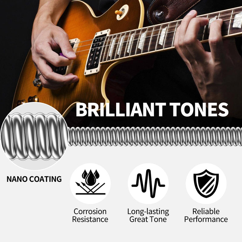 LEKATO Electric Guitar Strings Nickel Plated Steel Coated Electric Guitar Strings with Ball End 10 Set of 6 Hex Steel String(10-46) Electric Guirar(10-46) 10 Pack