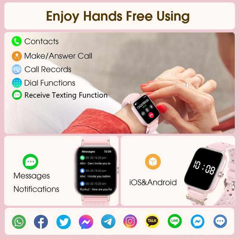 Smart Watches for Women,1.83" HD Watch with Calls and Messages/Heart Rate/Sleep/Female Cycle,Fitness Tracker Smartwatch for Android/iOS Compatible,Pink & Gold