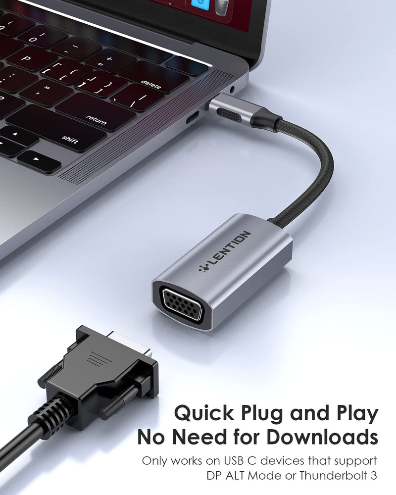LENTION USB C to VGA Adapter, Type C VGA Cable Converter for 2021-2016 MacBook Pro 13/15/16, New iPad/Surface/Mac Air, Samsung S21/S20/S10/Note 21/20, Stable Driver Certified (CB-CU606, Space Gray)
