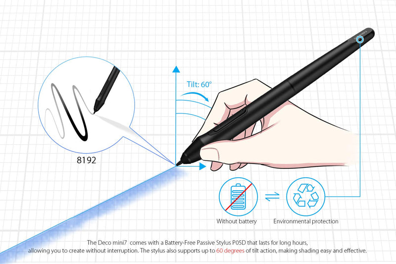 XP-PEN Deco Mini7 Graphics Tablet 7 x 4 Inch Pen Tablet with Tilt Support Passive Pen and 8 Customizable Shortcut Keys Drawing Tablet Compatible with Chromebook for Online Teaching/E-Learning Medium Wire