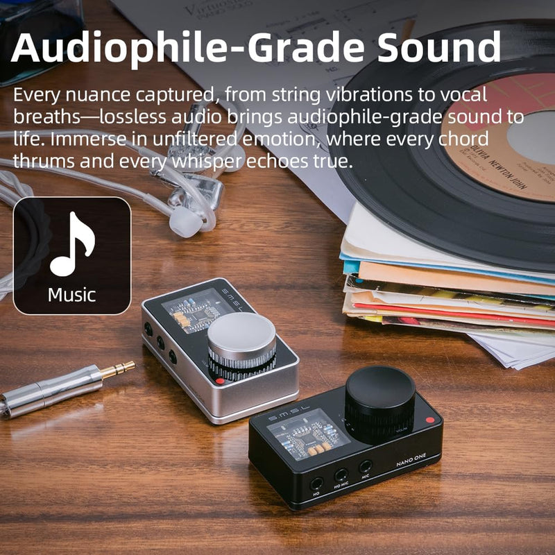SMSL Nano ONE Pro External Sound Card, Hi-Fi DSP Chip,Virtual 7.1 Surround Sound, for Windows/Mac/Phone/Live Stream/Game,3.5mm Headphone Output, Mic in, Plug and Play Driverless (Black) Black
