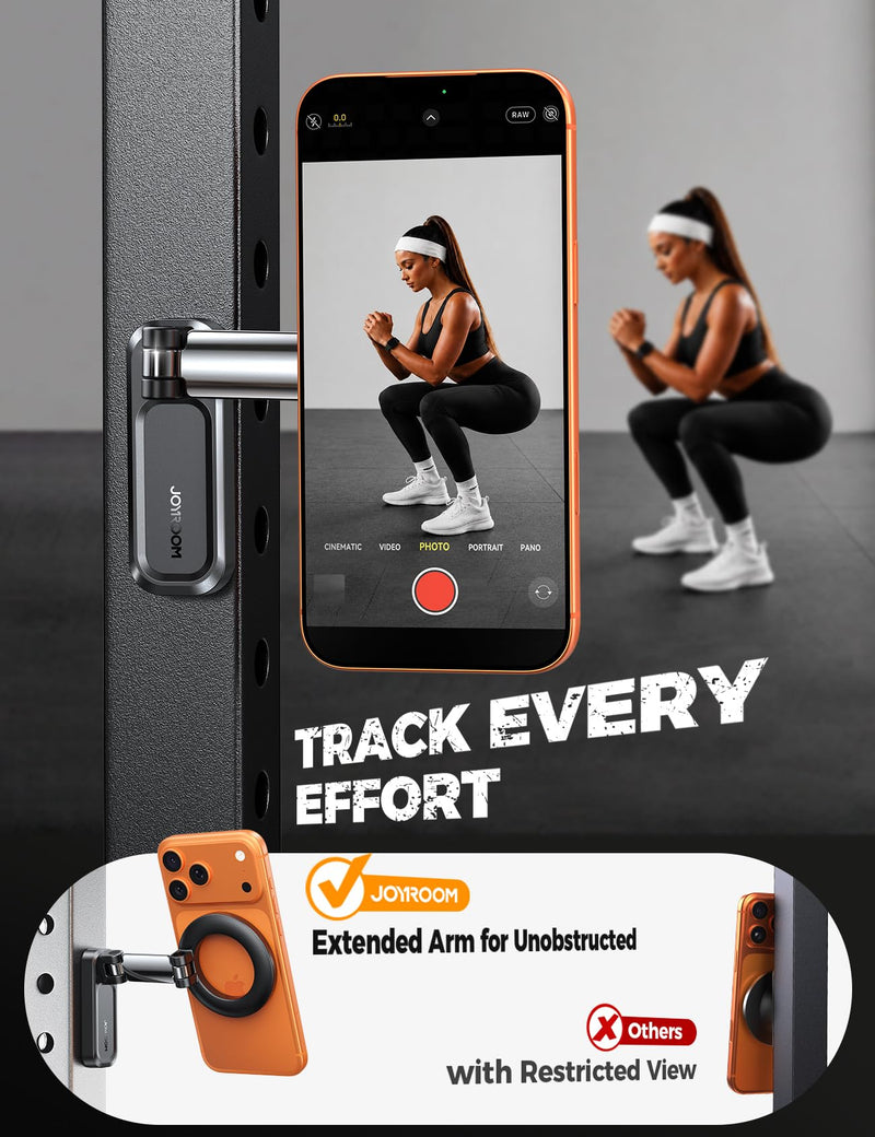 Upgraded Magnetic Phone Holder for Gym, 360° Rotatable Base, Dual-Magnet | Strong Dual Magnet, Portable Foldable Design, Metal Arm, Gym Essentials for Bodybuilder Men Women Recording Fitness Exercise Black