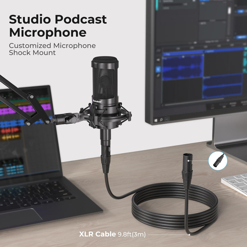 Mic for Asmr, for Audio Interface Cardioid Condenser Microphone XLR, Studio Recording microfono condensador with Shock mounts and Microphone Cable for Podcasting Music Voice-Over