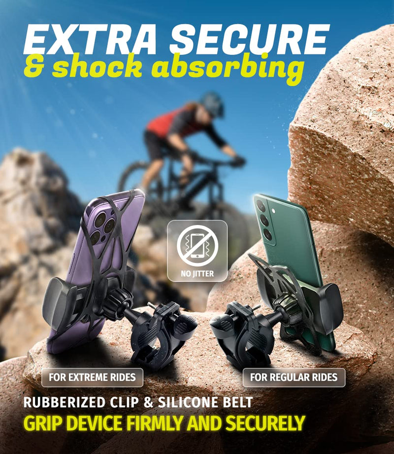 Metal Bike & Motorcycle Phone Mount for Any Smartphone (iPhone 16 Pro Max/e, Galaxy S25). Unbreakable Handlebar Cell Phone Holder for Bike, Scooter, Bicycle Phone Mount. x10 to Safeness & Comfort Metal (Aluminium)