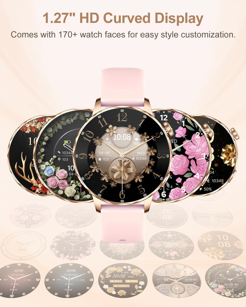 Smart Watch for Women with Bluetooth Calling, 1.27" AMOLED Touchscreen, IP68 Waterproof Fitness Tracker with Heart Rate & Sleep Monitor, 100+ Sports Modes for Android & iPhone (Pink)