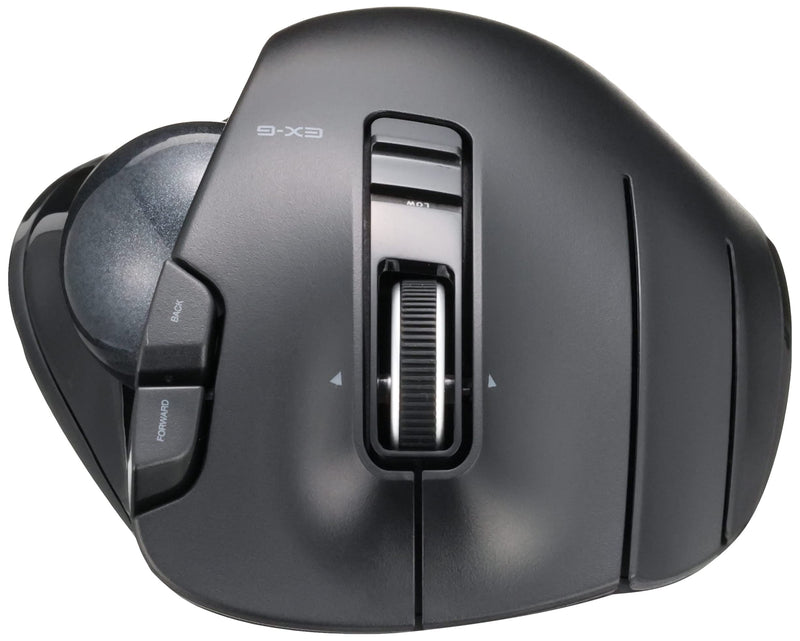 ELECOM EX-G Left-Handed Trackball Mouse, 2.4GHz Wireless, Thumb Control, 6-Button Function with Smooth Tracking, Ergonomic Design, Optical Gaming Sensor, Windows11, macOS (M-XT4DRBK)