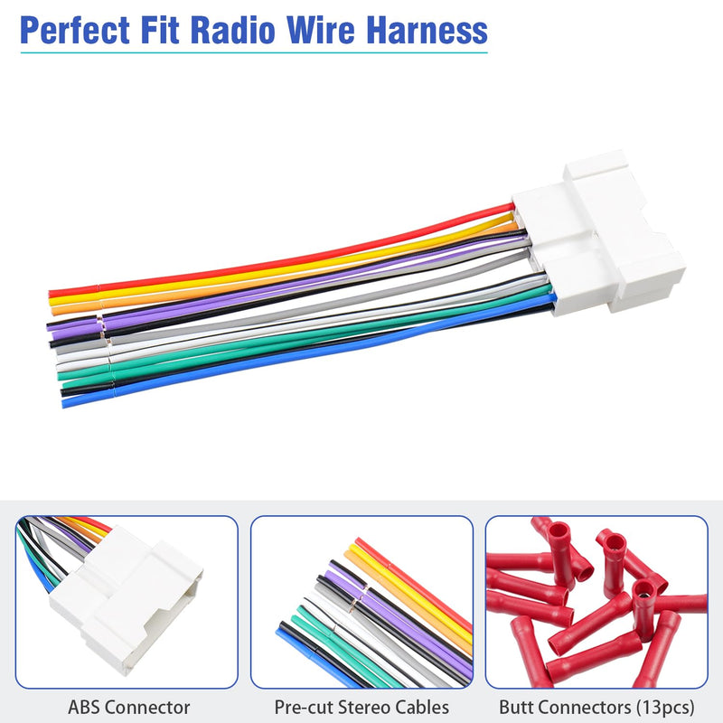 Radio Wiring Harness Connector Compatible with Hyundai Elantra Sonata Accent Tucson Kia 02-06, 16Pin Car Stereo Wire Harness Adapter Cable Plug