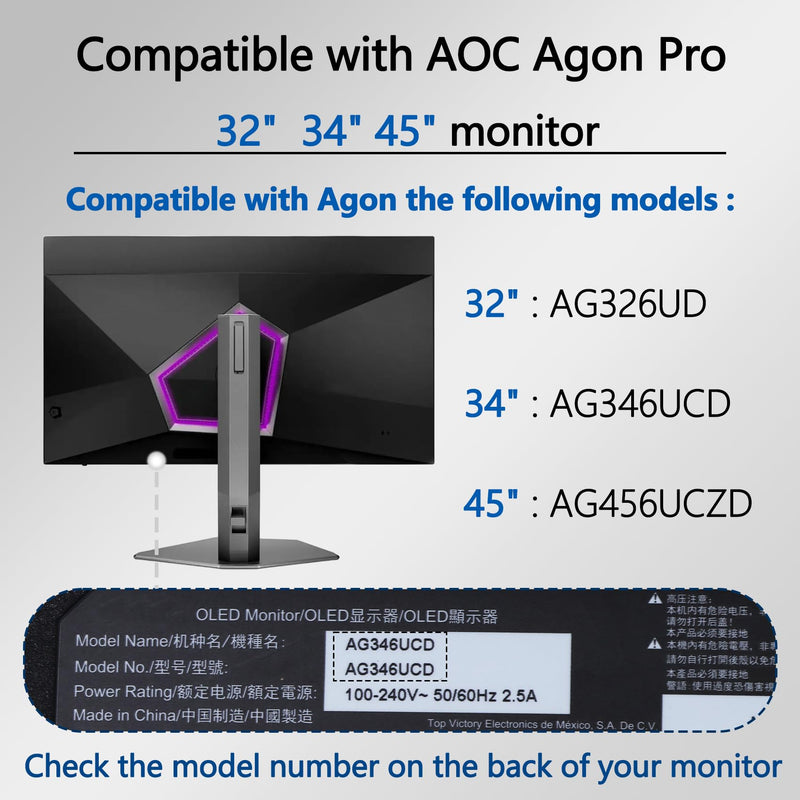 AG326UD VESA Mount Adapter Compatible with AOC Agon PRO 32" 34" 45" Monitor | （Fits AG326UD , AG346UCD , AG456UCZD）– 75x75 to 100x100 Wall Mount Bracket AG326UD ,AG346UCD