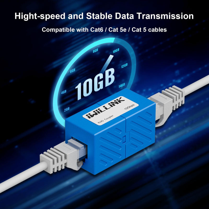 iwillink RJ45 Coupler Ethernet Connector, Female to Female, 50 Pack, Blue | Extender Adapter, For Cat7 Cat6 Cat5e Cat5 Ethernet Cable Female Connector