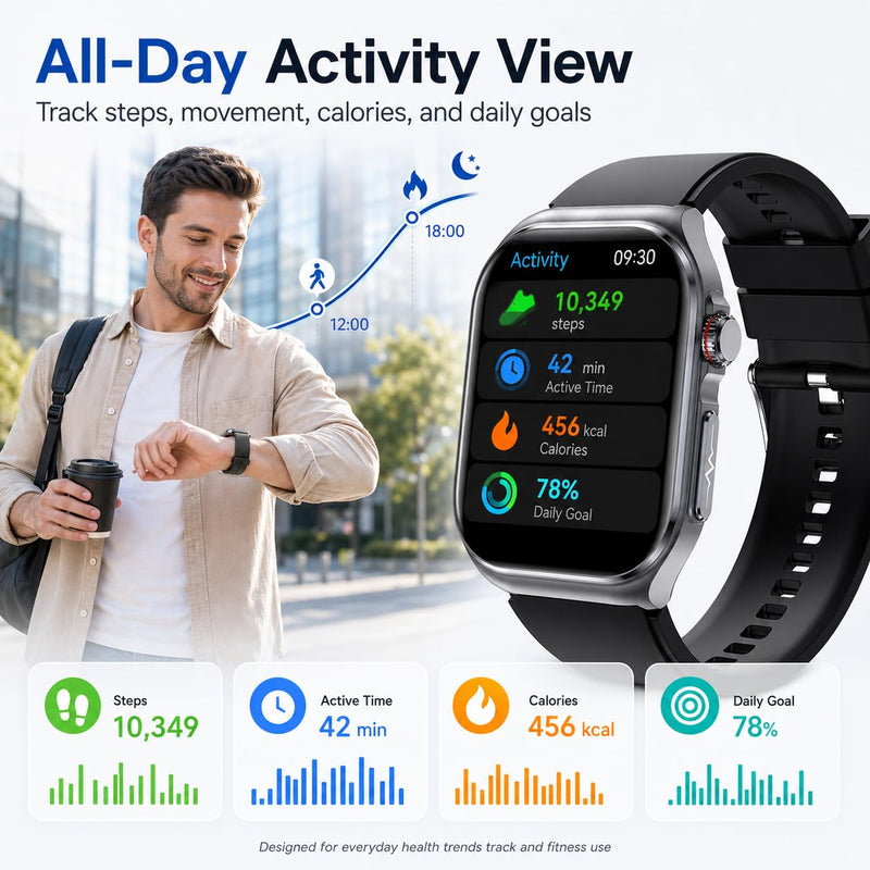 Advanced Smart Watch for Men Women - 2.04" HD Health Smart Watches with Answer/Make Call, 24H Heart Rate Monitor Smartwatch for iOS/Android Black