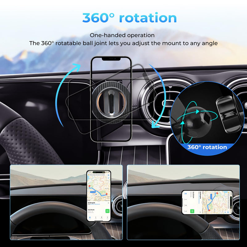 Magnetic Phone Mount for MagSafe for Mercedes Benz | for GLC 2023-2026 C-Class 2022-2026 Accessories, Fits 12.3'' Screen Adjustable Carbon Fiber Pattern Phone Holder for iPhone