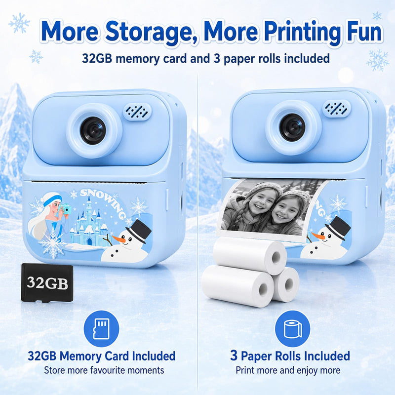 Frozen Kids Camera Instant Print Frozen Toys for Girls,1080P HD Dual-Lens Selfie Digital Camera with Print Paper & 32GB SD Card Christmas Birthday Gifts Toys for Girls Age 5-16 Years Old