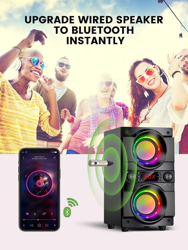 HVMLAK Aux Bluetooth 5.4 Adapter, Wireless Audio Receiver for Car Home Stereo Speaker, Music Streaming, Handsfree Calls, 6 Hours Playback, 1 Piece Silver
