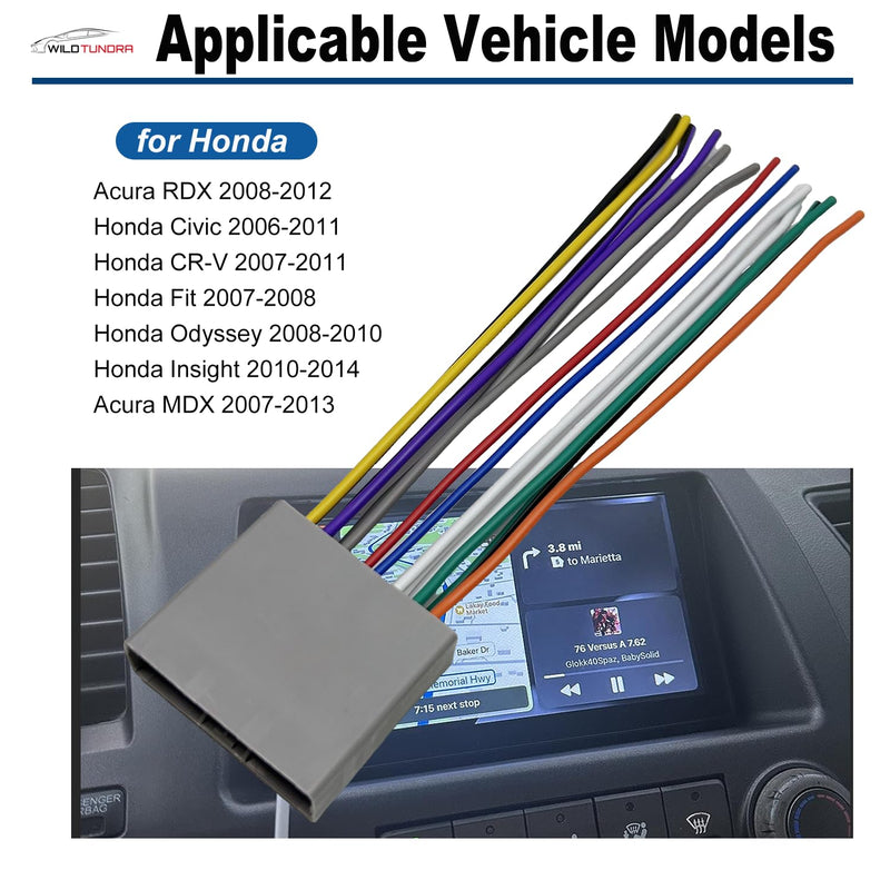 [AUSTRALIA] - Aftermarket Radio Wiring Harness for Honda 2006-2014 Select, Car Stereo Wiring Harness with Antenna Adapter for Civic 06-11, CR-V 07-11 Odyssey Insight Acura RDX MDX 17Pin Radio Wire for Car Stereo 