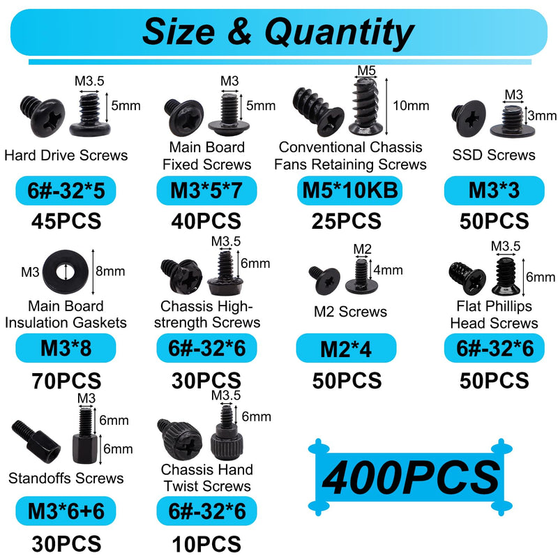 400Pcs Computer Screws Assortment Kit, Motherboard Standoffs Screw + 360Pcs Laptop Screws Notebook Computer Tiny Screw Kit 12 Sizes M2 M2.5 M3