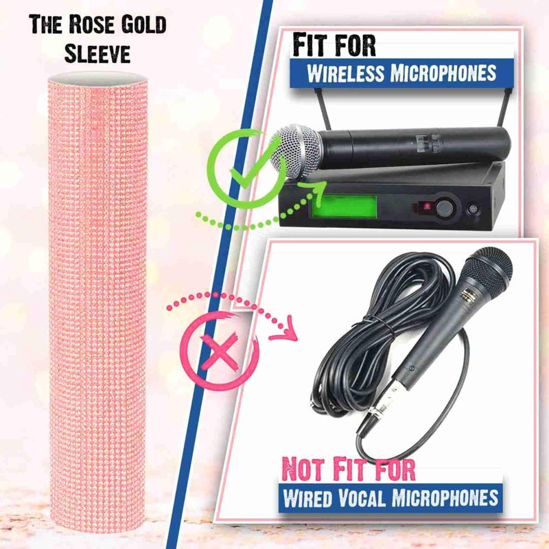 rhinestone Handle Cover for Wireless Microphone, Sparkly Crystal Mic Sleeve for Live Singing, DJ, Karaoke, Party, Wedding, Streaming Video Shooting (Rose Gold)