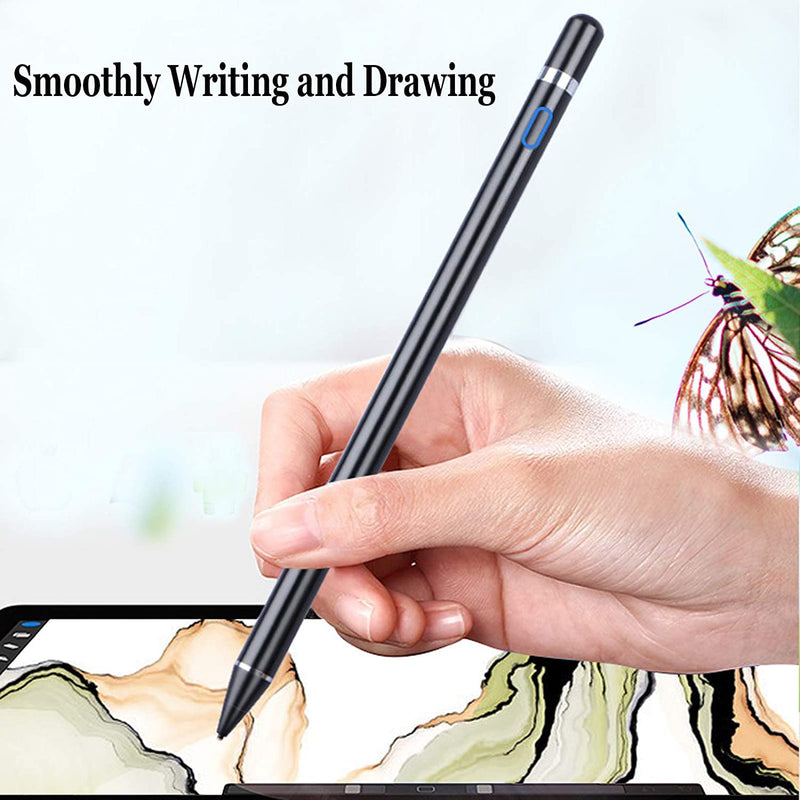 Active Stylus Pen for Android,iOS, iPad/iPad 2/New iPad 3/iPad4/iPad Pro/iPad Mini/iPad Mini 2/3 /4 and Most Tablet,1.5mm Fine Point Rechargeable Digital Stylus Pen（Black）