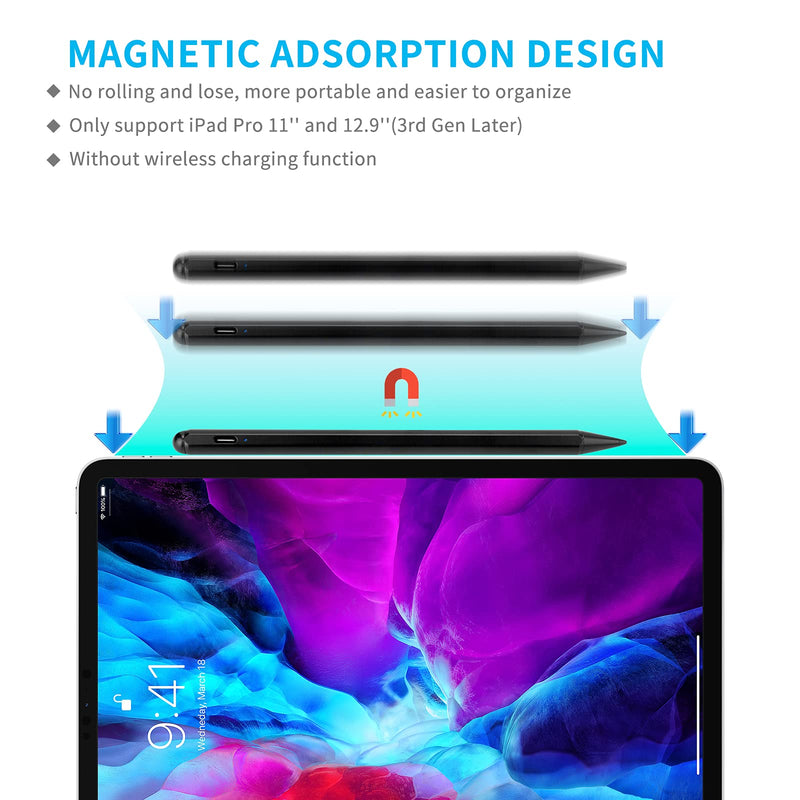 iPad Air Pencil 10.9",2020 Magnetic Stylus Pencil Compatible with Apple iPad Air Pencil 4th Gen 10.9 Inch with 1.5mm Fine Tip and Type C Charge Palm Rejection Drawing Pen,Black