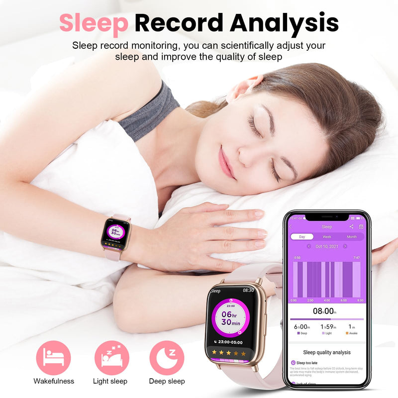 Smartwatch for Women, 1.83” Fitness Watch with Blood Pressure, Calls/Messages, Female Cycle Tracking, Heart Rate & Sleep Monitor, IP68 Waterproof for Android & iPhone (Rose Gold) Rose Gold