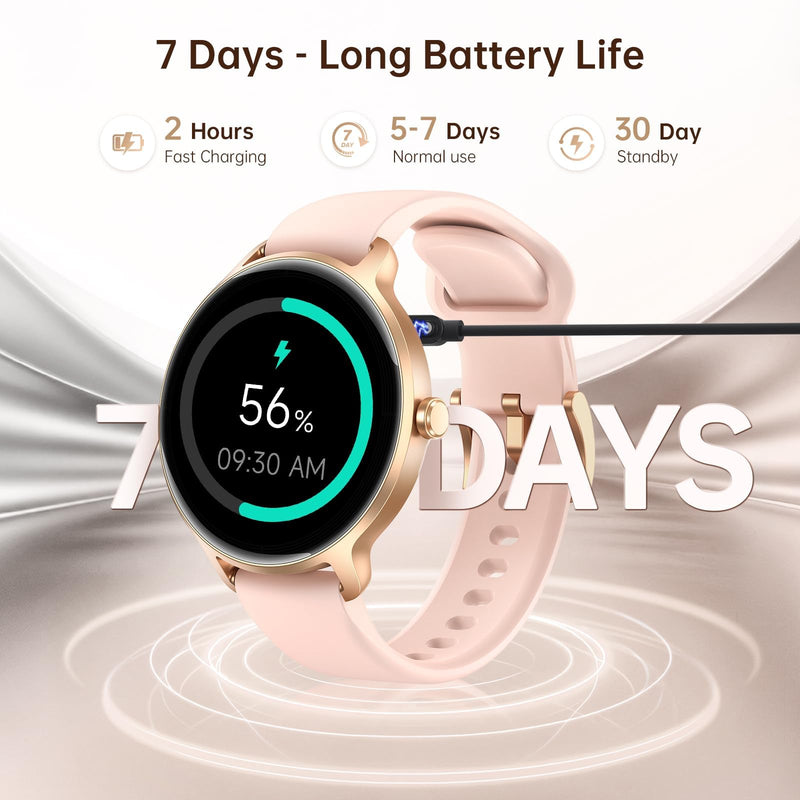 Smart Watch for Women, 1.27" HD AMOLED Smartwatch (Answer/Call) for iPhone/Android/Samsung, Fitness Tracker with 120+ Sport Modes, Heart Rate/Sleep/Health Monitor, IP68 Waterproof, 2 Bands Rose Gold
