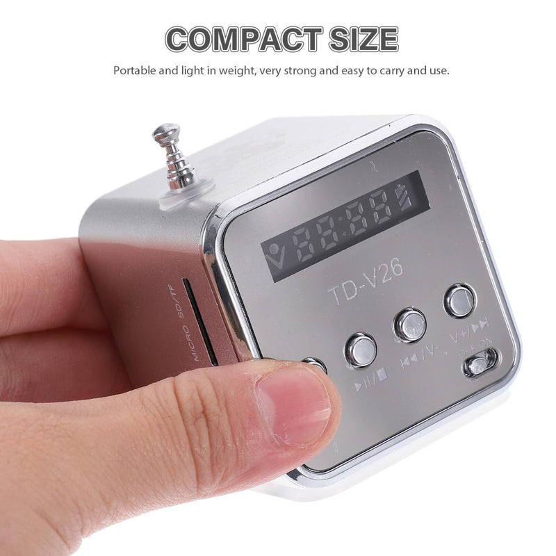 Mini Digital Portable Music MP3/4 Player Micro SD/TF USB Disk Speaker FM Radio (Silver)