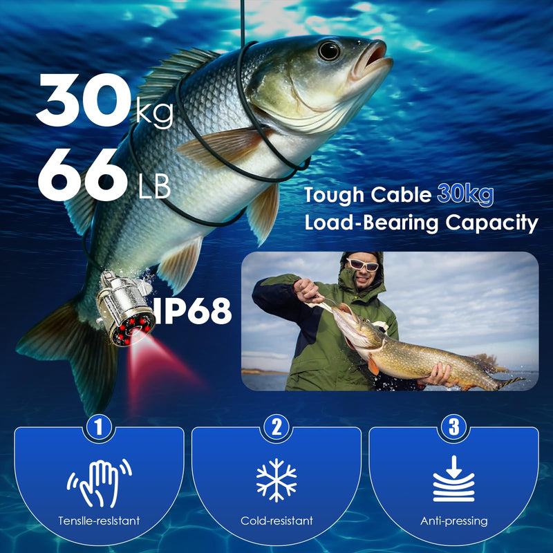 Underwater Fishing Camera, 4.3-inch HD LCD Display, 1000TVL Night Vision, Aluminum Alloy Construction with Battery Power for Ice and Sea Fishing 49.21FT/15M
