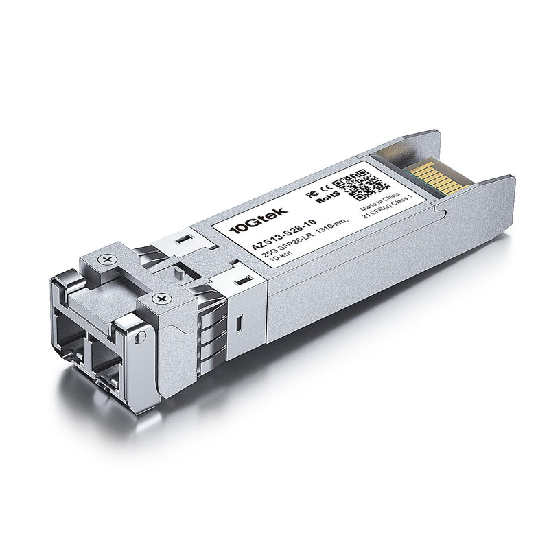 10Gtek 25G SFP28 SFP+ Transceiver, 25GBase-LR Duplex LC SMF Optical Module for Intel E25GSFP28LR, 1310nm, DDM, up to 10km