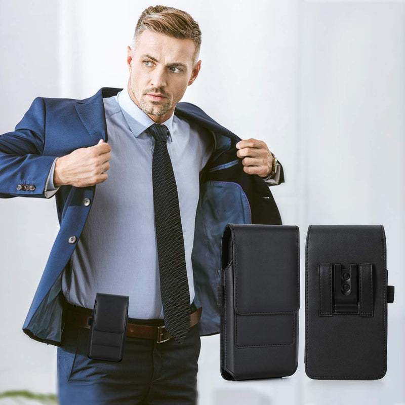 Mopaclle Phone Holster for Apple iPhone 15 Pro Max 14 Pro Max 14 Plus 13 Pro Max 8 Plus 7 Plus Belt Clip Case, Leather Cell Phone Belt Holder Pouch for Galaxy S23+ S24 +S9+ S21 FE A73 5G A33 A12 A32 01 Leather- Black L (6.5 x 3.5x0.5 in)
