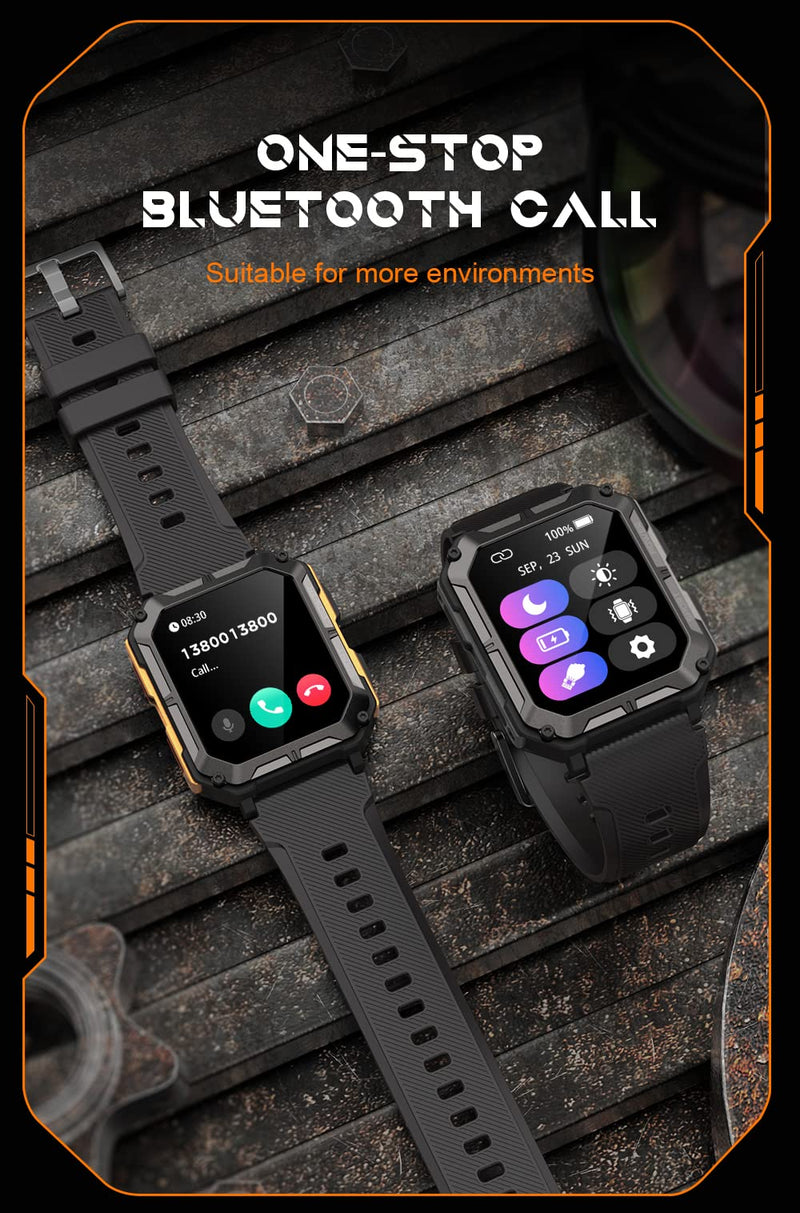 Gravity C20 Pro 1.83" Rugged Smartwatch, IP68 Waterproof, Bluetooth Call, AI Voice, 100+ Sports Modes, Heart Rate & Sleep Monitoring, Shockproof, Fitness Tracker for iOS & Android (Black)