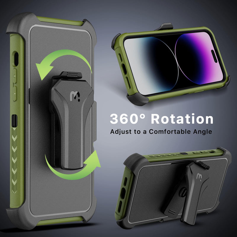 M MYBAT PRO Maverick Series iPhone 14 Pro Max Case with Belt Clip Holster,w/Screen Protector,Anti-Drop,Shockproof,with 360°Rotating Kickstand,Heavy Duty Protection Army Green iPhone 14 Pro Max (6.7")