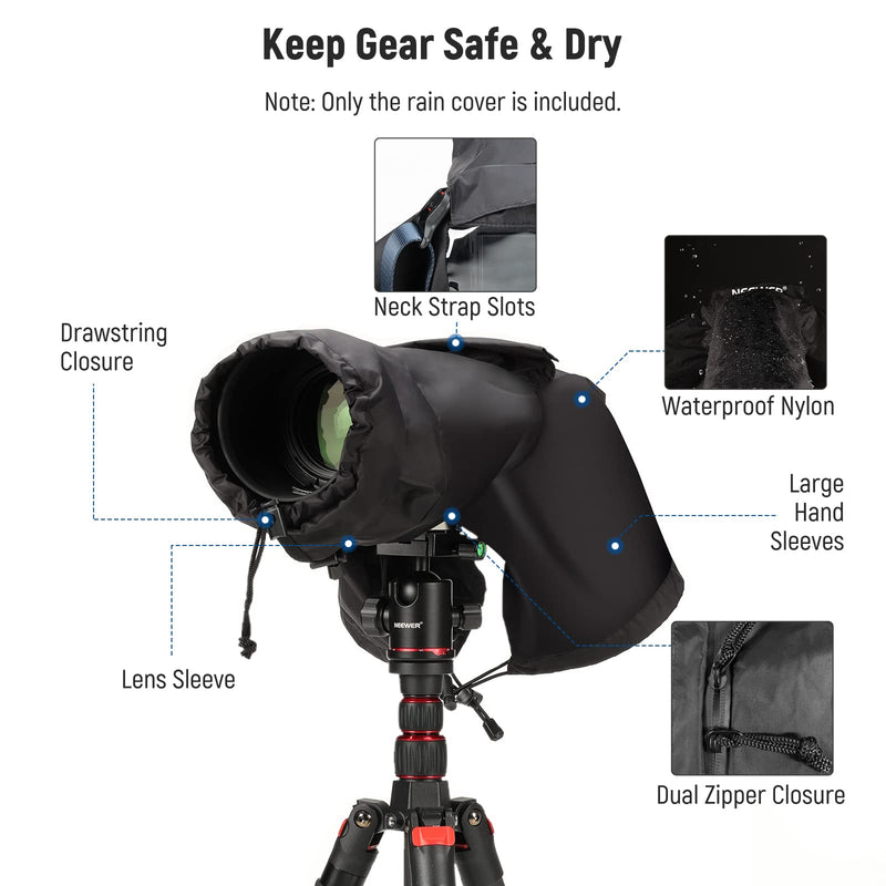 NEEWER Camera Rain Cover, Small Size Durable Nylon Raincoat Compatible with Canon Sony Nikon DSLR Mirrorless Vlog Camera & Lenses Within 200mm, with Sleeves, Drawstrings, Viewing Window, PB003