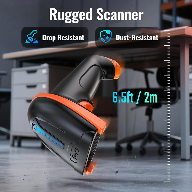 [AUSTRALIA] - Tera 1D 2D QR Barcode Scanner Wireless and Wired with Battery Level Indicator Digital Printed Bar Code Reader Cordless Handheld Barcode Scanner Compact Plug and Play Model D5100 2D Orange 