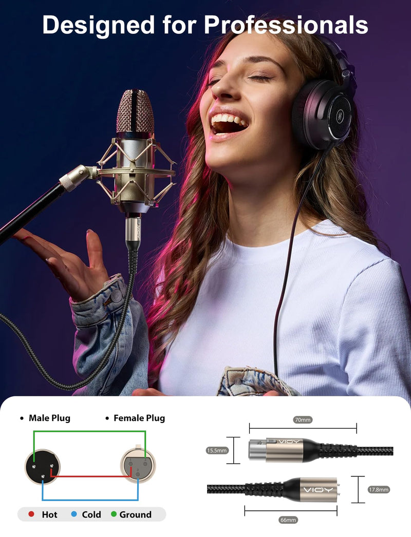 VIOY XLR Microphone Cable 30 FT + 30 FT, Mic Cable Male to Female Balanced Cord 3 Pin - Nylon Braided XLR Extension Cable for Microphone, Mixer, Recoding Studio, Amplifier, Podcast, etc 30FT 2