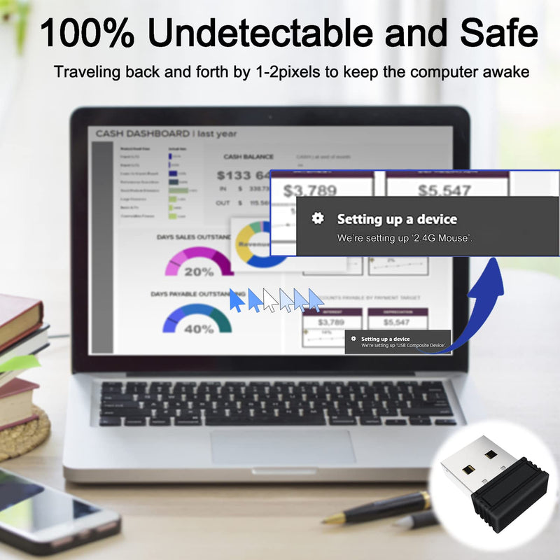 Mouse Jiggler Mouse Mover Wiggler Undetectable Shaker USB Port for Computer Laptop, Keeps PC Awake, Simulate Mouse Movement to Prevent Computer Laptop Entering Sleep, No Software Plug-and-Play