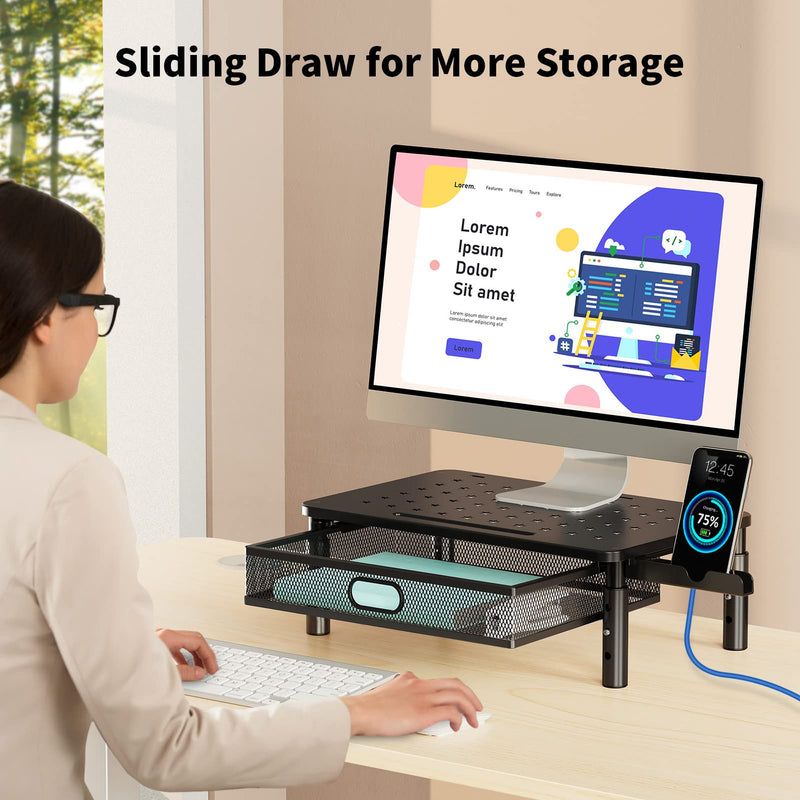 Zimilar 2 Pack Monitor Stand Riser+2 Pack Monitor Stand Riser with Metal Drawer and Phone Holder