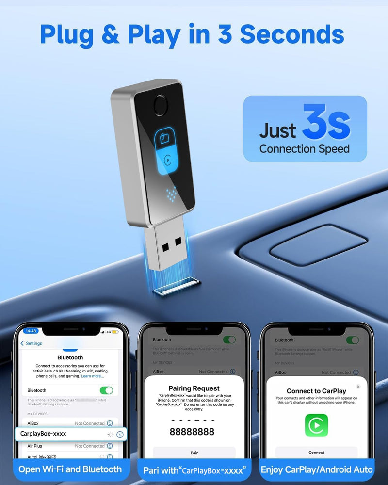 2026 Wireless CarPlay Adapter for iPhone & Android Auto 2-in-1 Dongle | One-Touch Switch for Carplay & Android Auto Convert, Plug & Play, Easy setup, Fast & Stable Auto Connect