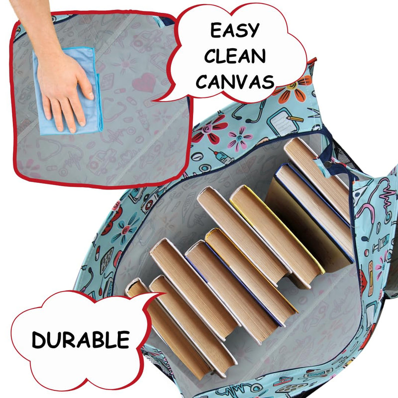 [AUSTRALIA] - NGIL Zip-Top Tote Bag with Exterior Pockets for Working Women, Teachers, Nurses, and Moms, Design in USA Ngil Zip-groovy Nurse-navy 