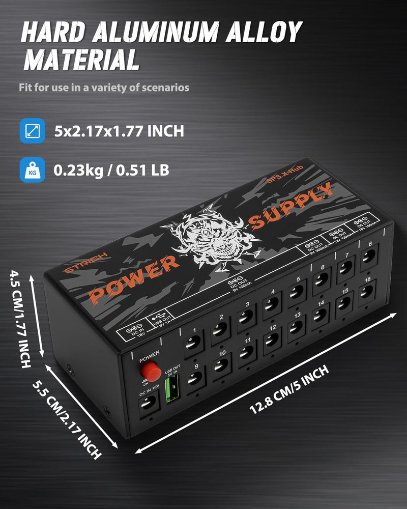 [AUSTRALIA] - STRICH SPS X-Hub Guitar Pedal Power Supply for 9V/12V/18V, 100mA - 300mA Effects Pedals, 16 Independent Outputs, Short-circuit protection and noiseless, 5V 1A USB Port Supports Mobile Devices, Tablets 