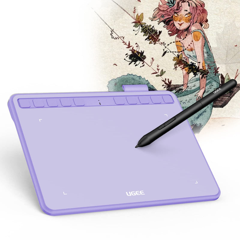 Ugee Drawing Tablet 6.5x4 Inches Computer Graphics Tablets with 10 Hot Keys，Digital Tablet Battery-Free Stylus 8192 Pressure Sensitivity 60°Tilt Function Drawing Pad for PC,Mac,Windows,Android-Purple S640-Purple